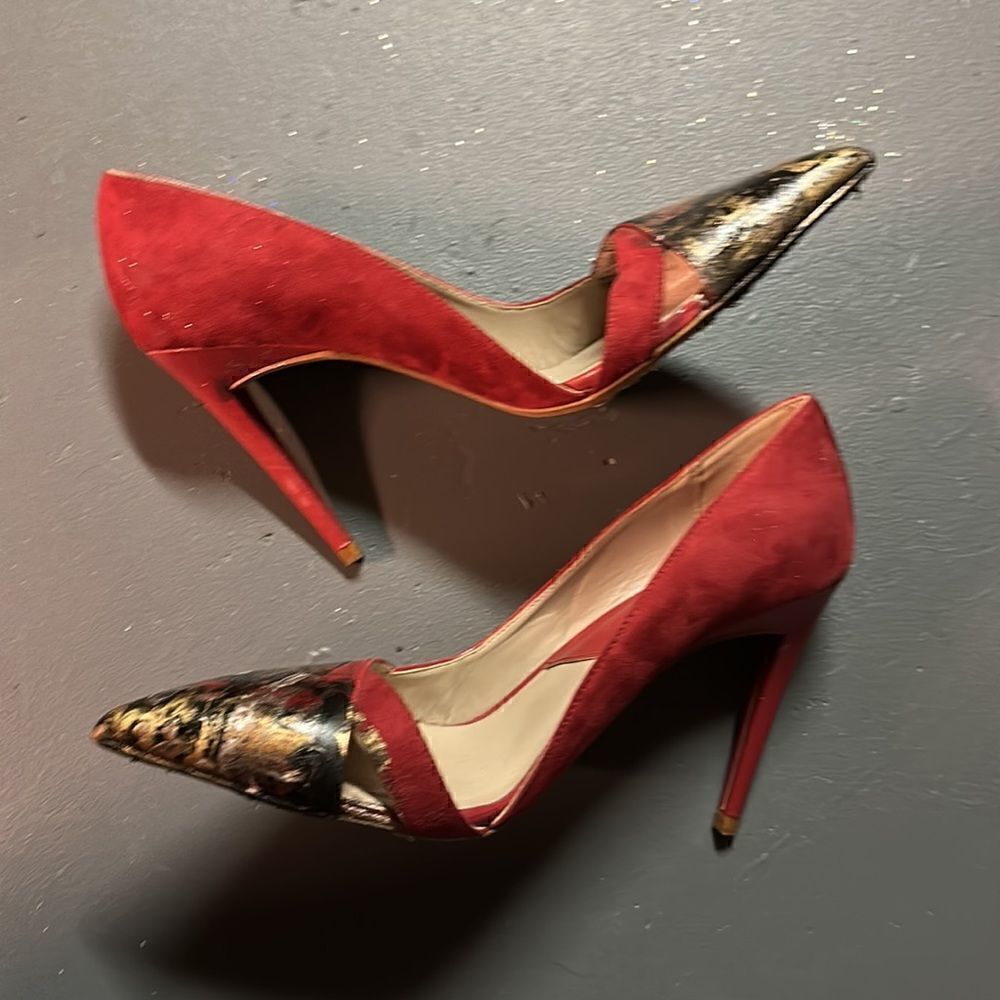 Size 41 (9) Custom Upcycled Red + Gold Glitter Zara Stilettos - Picture 4 of 4